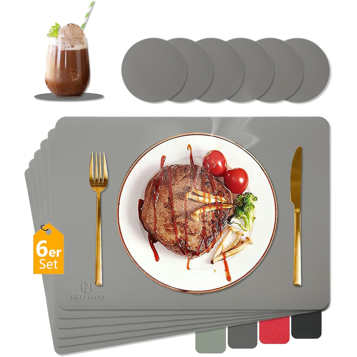 HELI MIAO Washable Heat-Resistant Leather Placemats Set of 6
