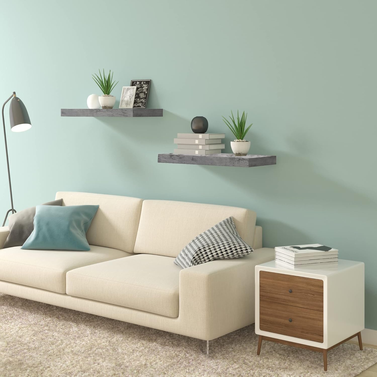 WOLTU Grey Oak Floating Wall Shelf 40cm with 10kg Capacity
