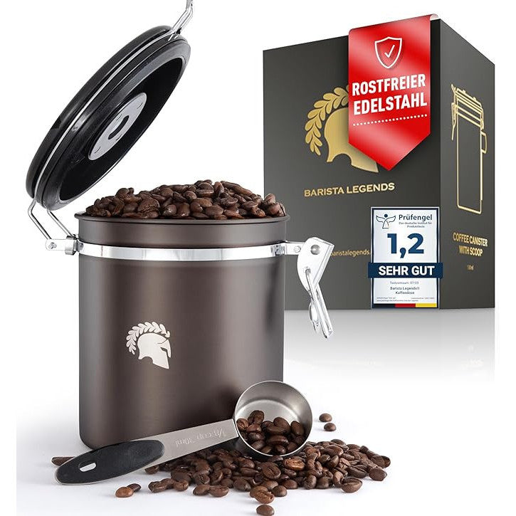 Barista Legends Airtight Stainless Steel Coffee Jar 500g with Calendar