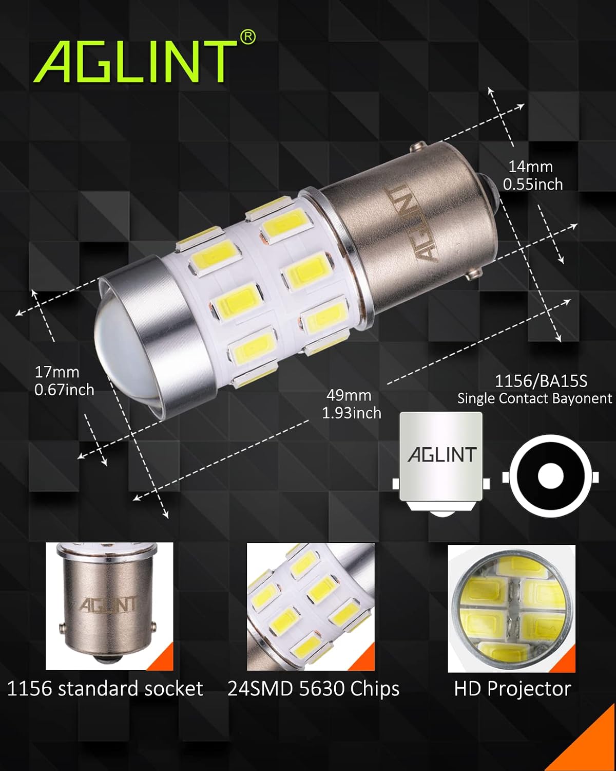 AGLINT 2x P21W LED Bulbs 24SMD 1156 BA15S Reverse Brake DRL Tail Light White 6500K 12V-24V