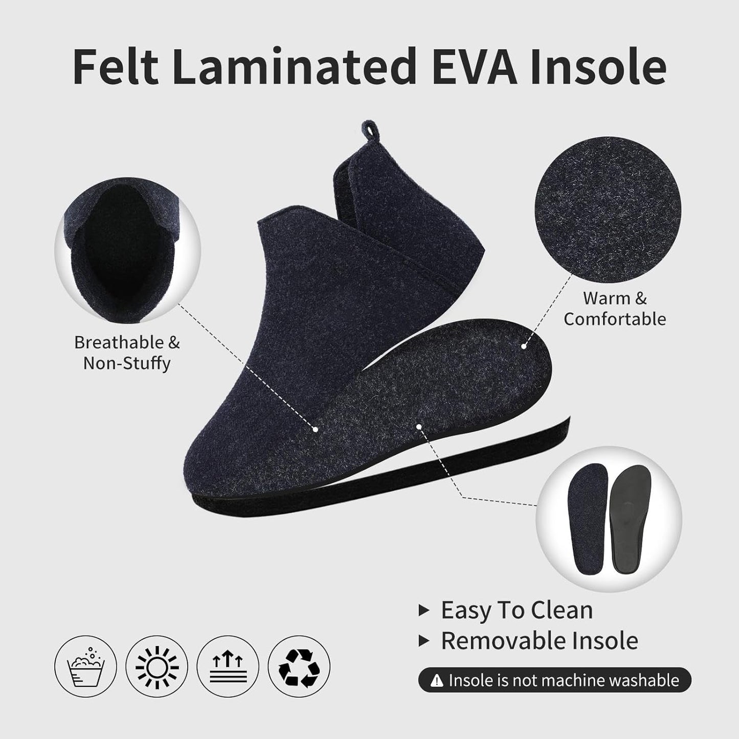 Mishansha Warm Felt Anti‑Slip Dark Blue Slippers Size 36