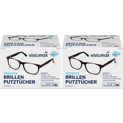 Visiomax Moist Grease‑Dissolving Glasses Cleaning Cloths – 156 Pieces