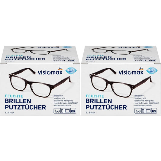 Visiomax Moist Grease‑Dissolving Glasses Cleaning Cloths – 156 Pieces