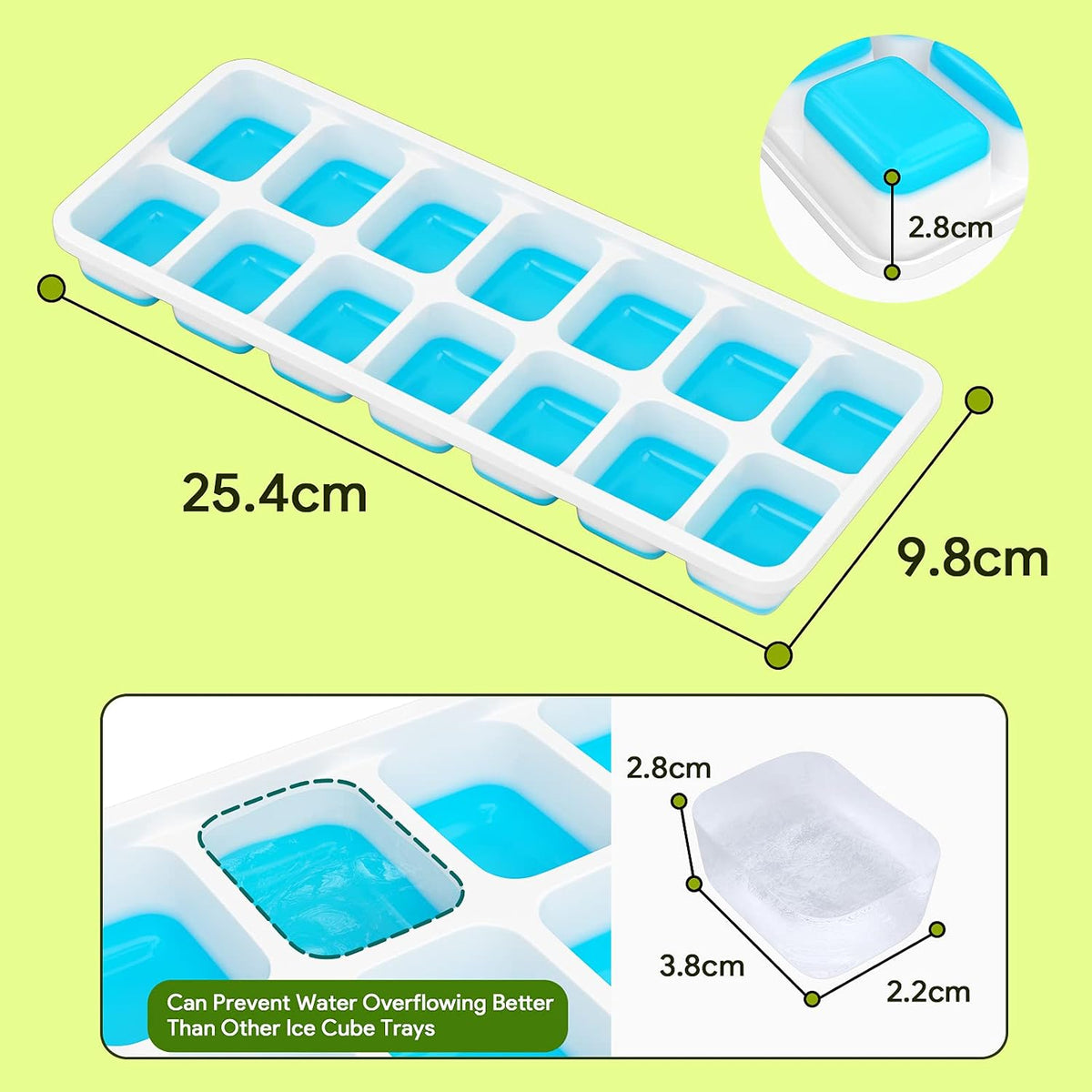 Silicone Ice Cube Tray Lid – 14 Cubes, 4 Pack