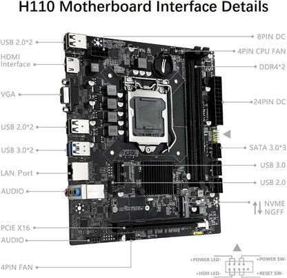 H110 LGA 1151 Motherboard for Intel 6-9th Gen Processors DDR4 PCIe NVME