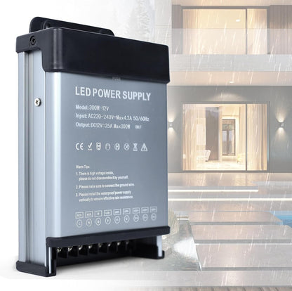 YOODI 12V Power Supply 300W 25A LED Driver IP44 Waterproof Transformer AC 220V to DC 12V Ultra Thin Flicker-Free Adapter