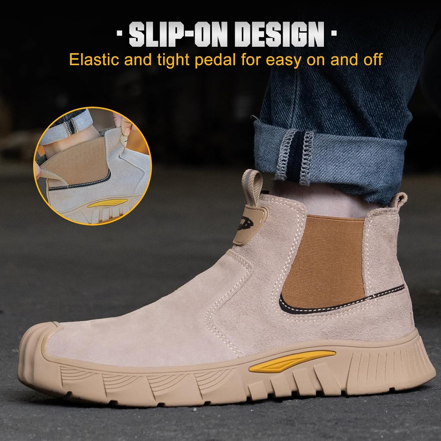 Hogent Slip-On Steel Toe Welding Work Boots for Men