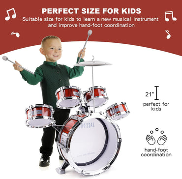COOLBABY Red Toddler Drum Kit with Stool – 5‑Piece Jazz Set