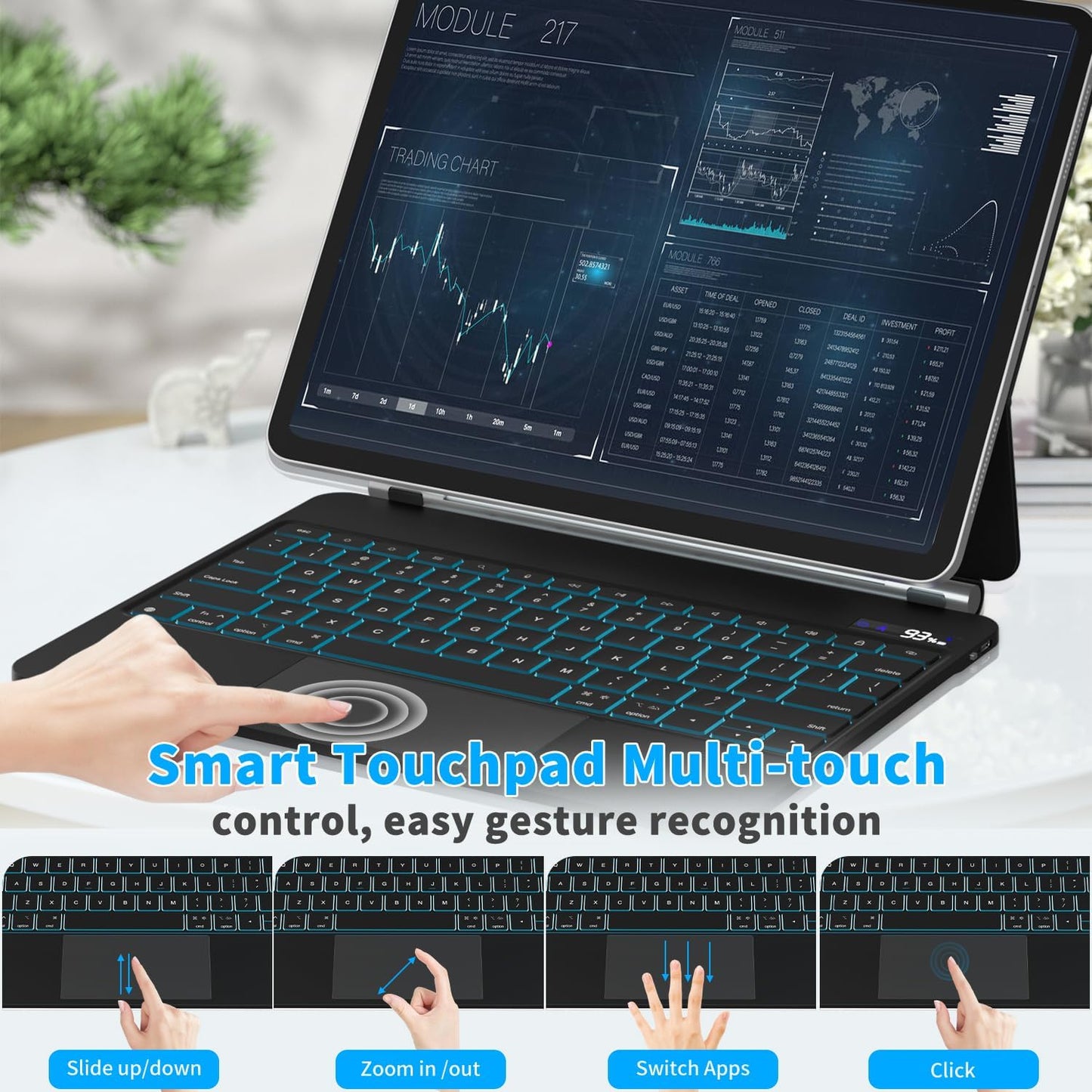 Emoonland Magic Keyboard Case for iPad Air 13 & iPad Pro 12.9 – Backlit, Trackpad, Floating Stand
