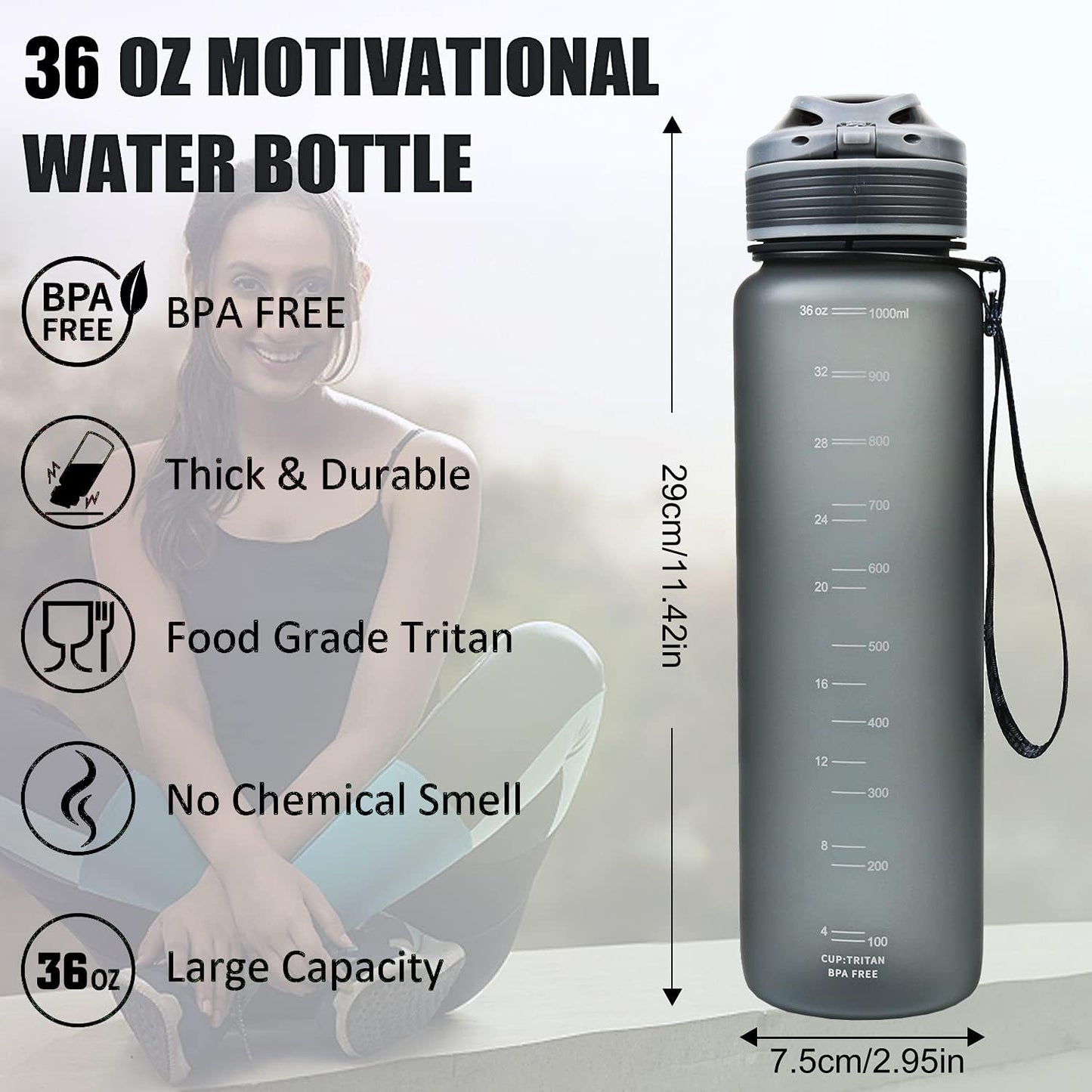KANGZYUAN 32oz Leak-Proof Sports Water Bottle with Flip Top