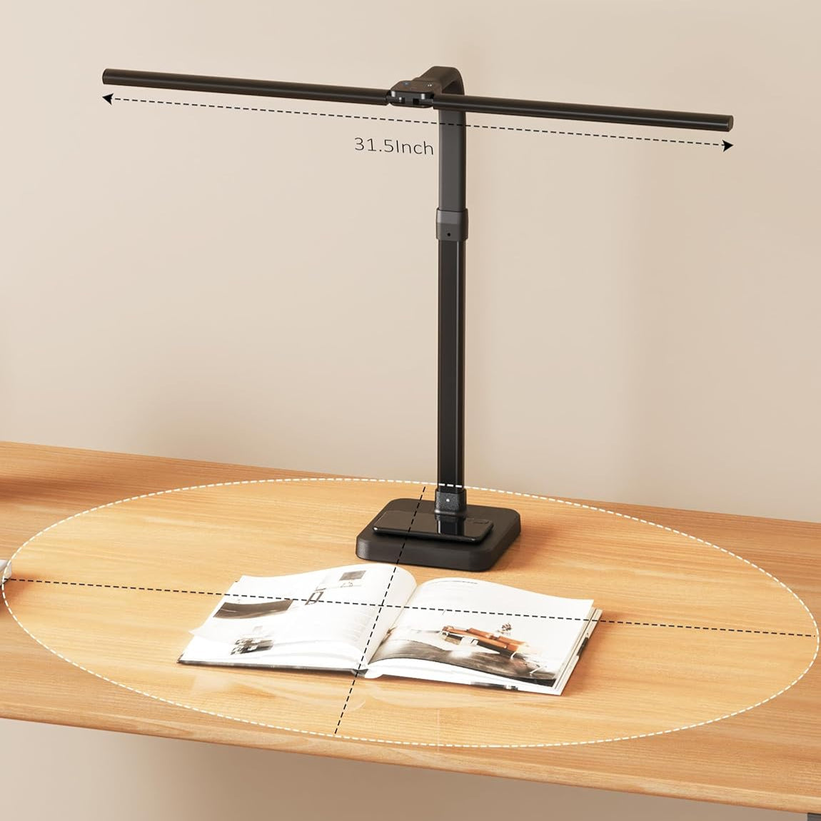 AKRRYR Double-Head LED Desk Lamp with USB & Wireless Charger