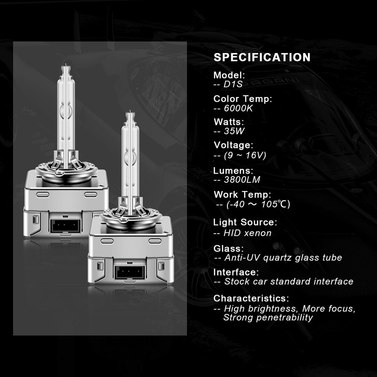 WinPower Xenon HID Headlight Bulbs 3800LM 6000K 35W 2-Pack