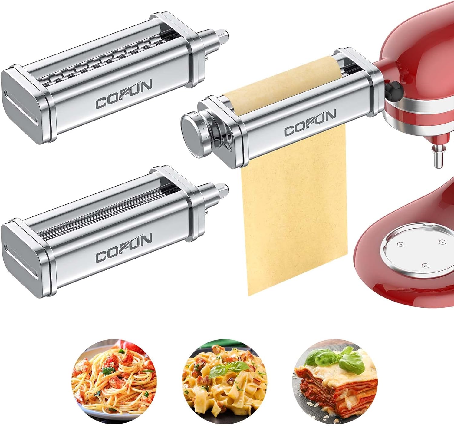 Cofun 3-Piece KitchenAid Pasta Attachment Kit with Roller and Cutters