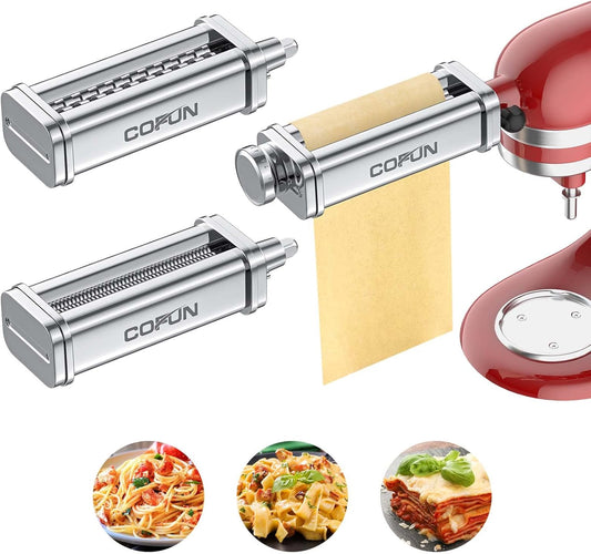 Cofun 3-Piece KitchenAid Pasta Attachment Kit with Roller and Cutters