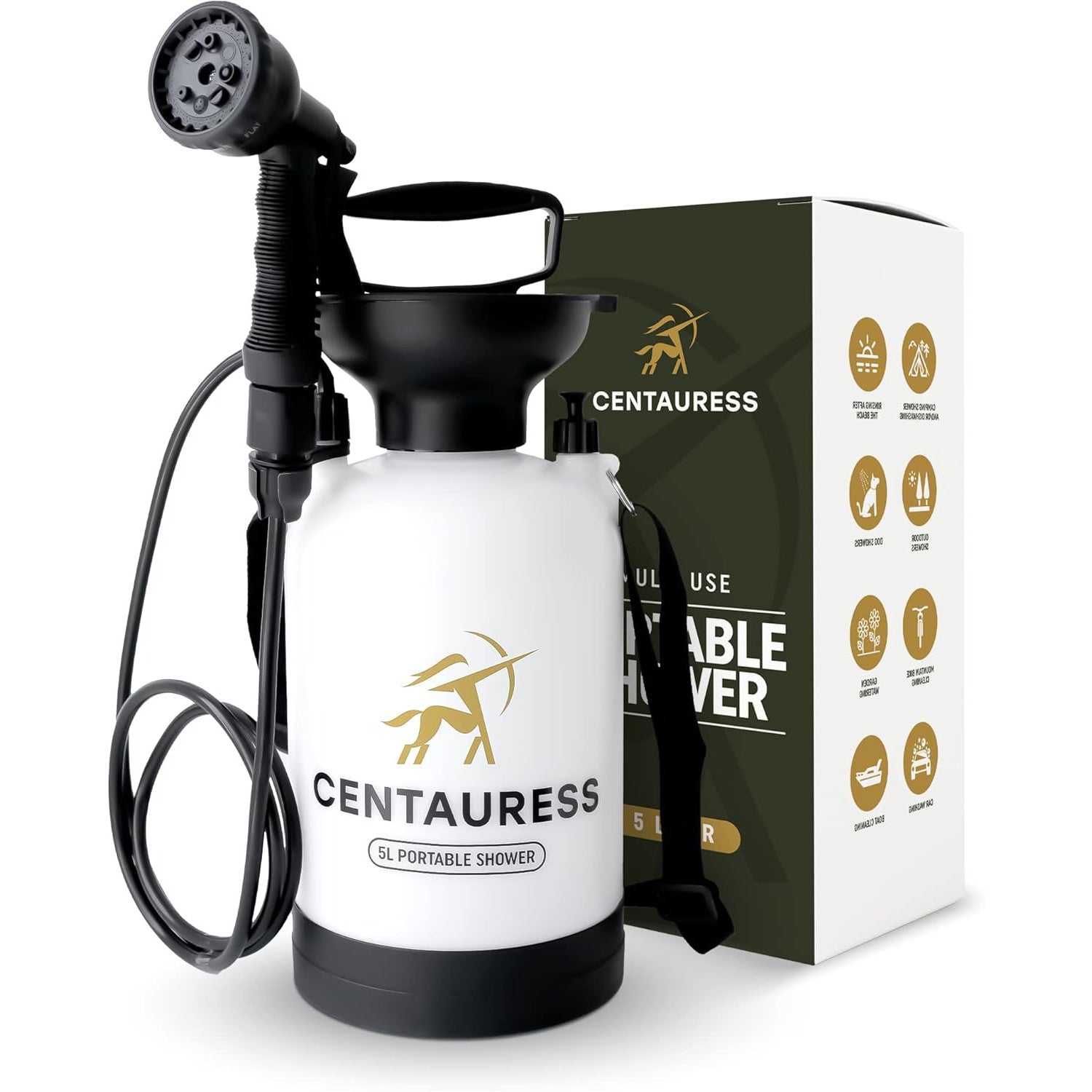 Portable Camping Shower Pump Kit with Showerhead Holder and Valve