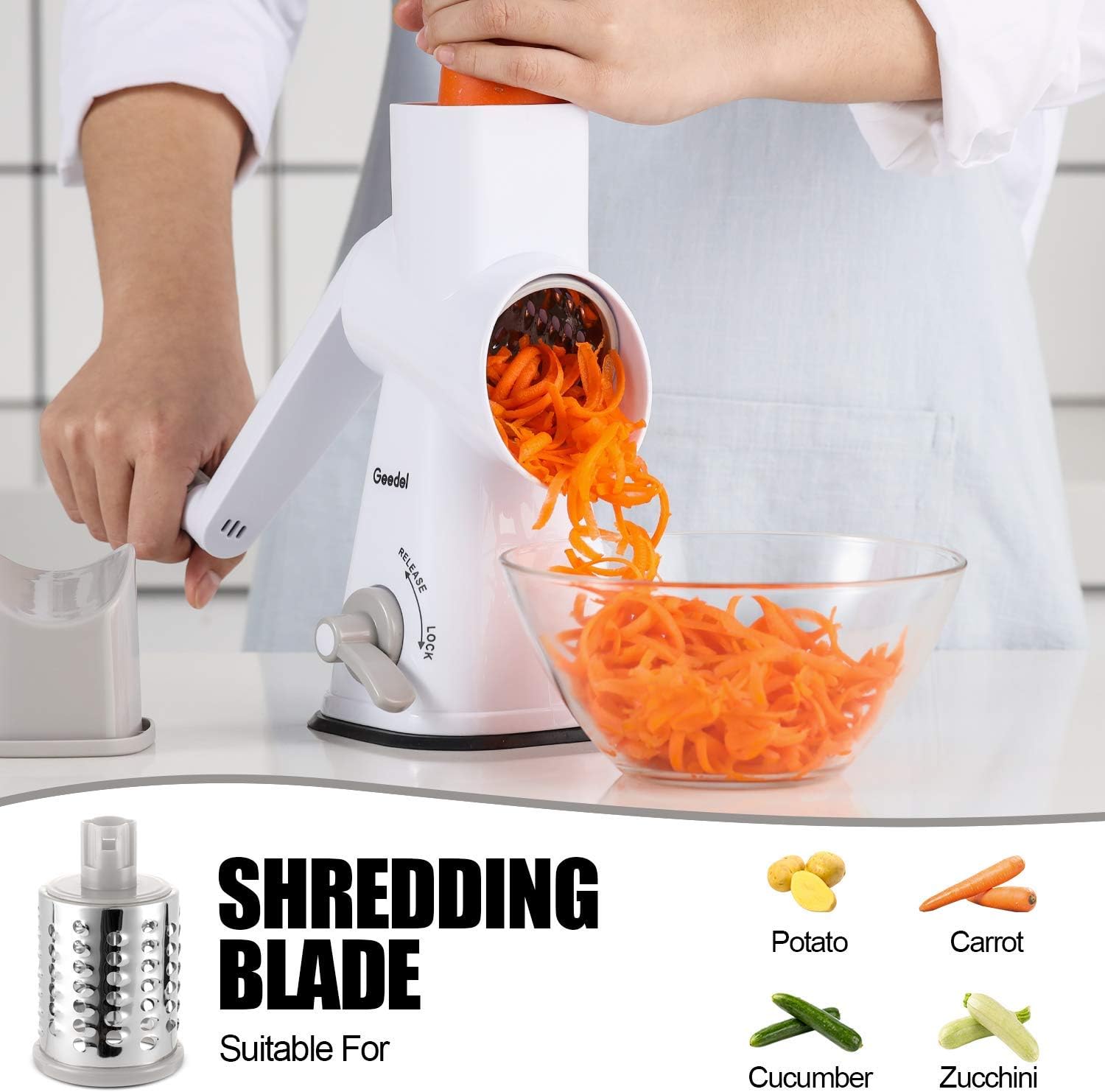 Rotary Cheese Grater with 3 Detachable Drum Blades, Dishwasher Safe