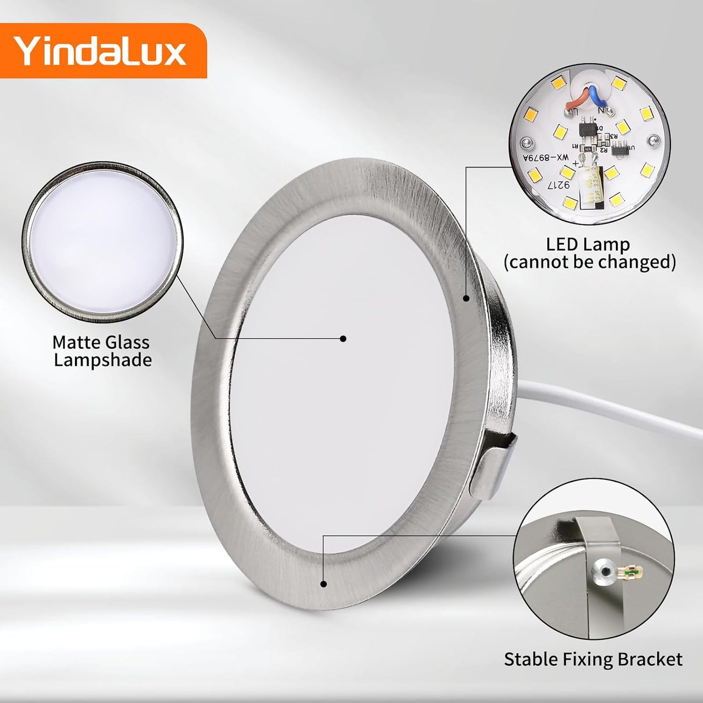 YindaLux 3W LED Recessed Spotlight 230V IP44 300lm Warm White Ultra Flat 15mm for Bathroom Living Room 3-Pack