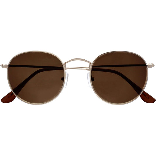 OPULIZE Sol Retro Round Sunglasses Gold Frame Brown Tips