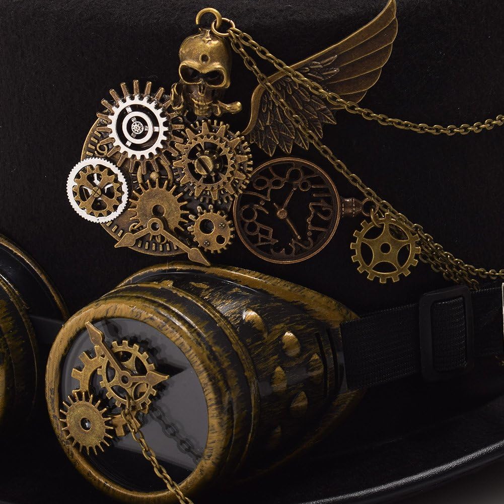 GRACEART Steampunk Top Hat with Removable Goggles and Gears