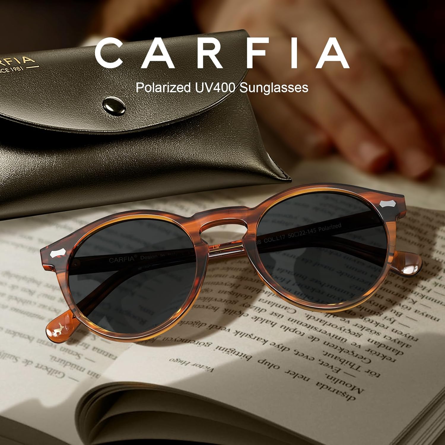 CARFIA Men's Polarized Retro Round Acetate Sunglasses UV400