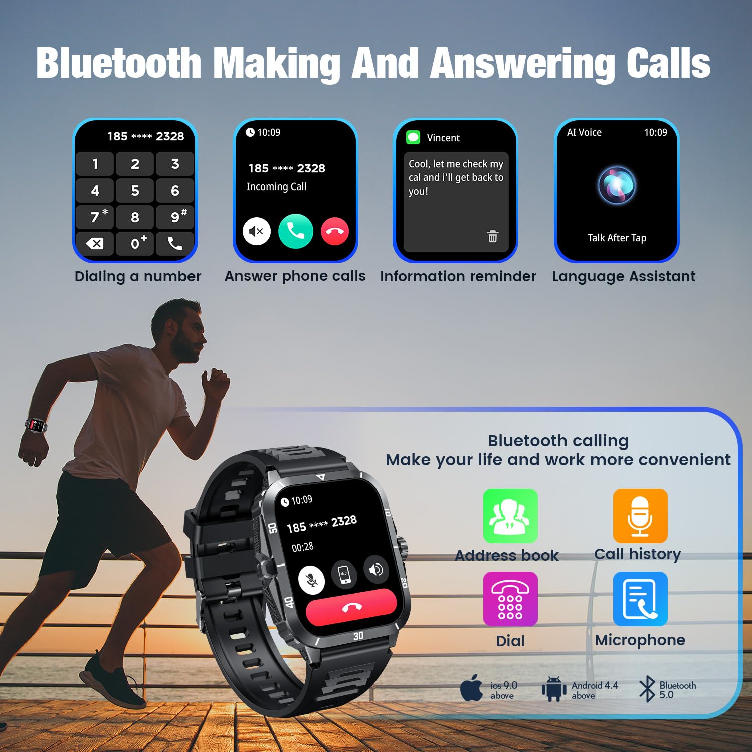 Men's 2.0" Full Touchscreen Smartwatch: Fitness Tracker, Call Function, Health Monitor