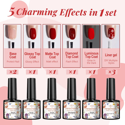 FINGEROOM 48‑Piece UV Gel Nail Polish Set with 5 Topcoats
