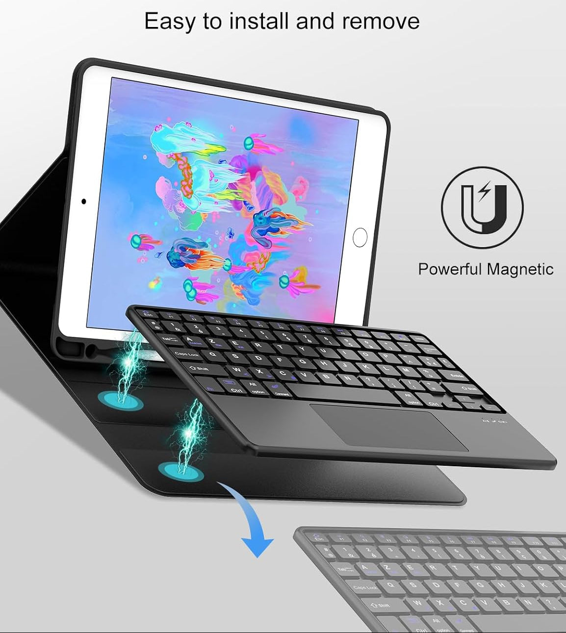 FOGARI Keyboard Case for iPad 9.7-Inch 2018/2017 Magnetic Detachable Bluetooth UK Layout Black
