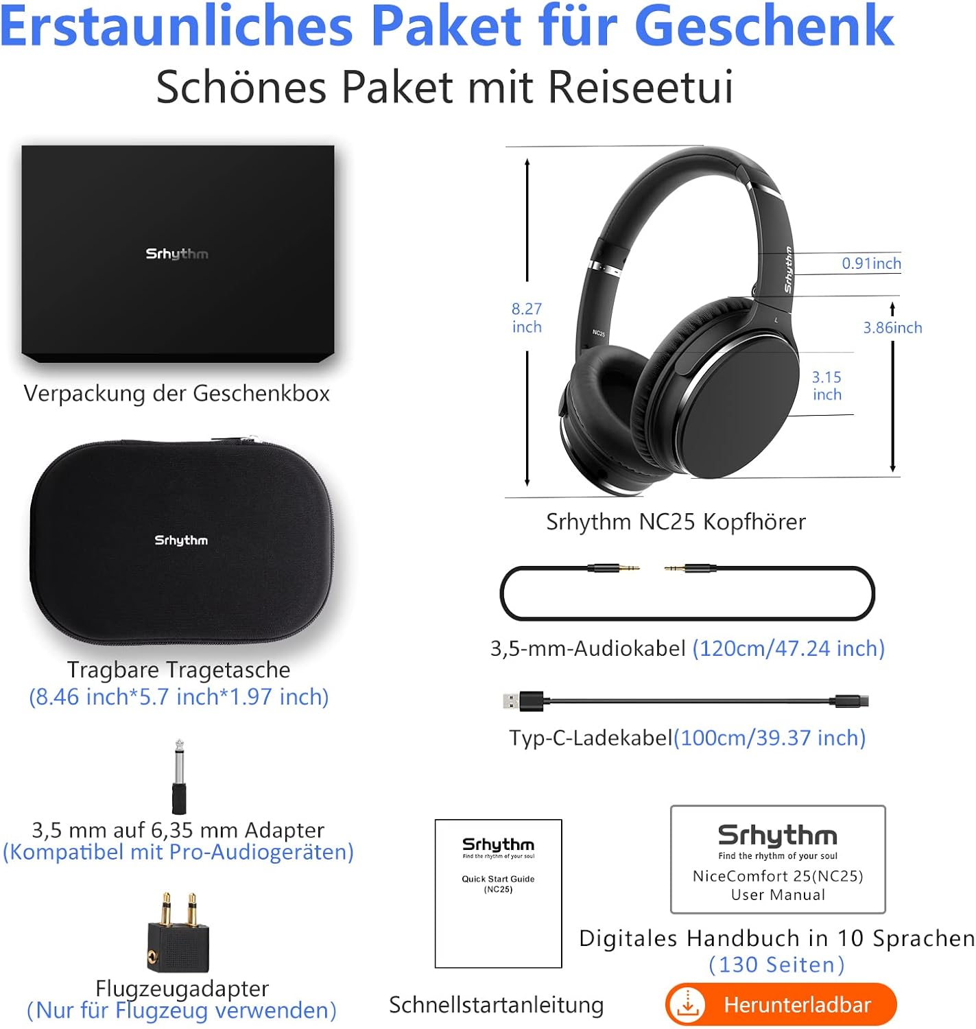 Srhythm NC25 Ultra-Light Over-Ear ANC Bluetooth Headphones with 50h Battery
