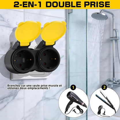 Adamyee Double Socket Adapter IP44 Waterproof 16A 250V 3680W Outdoor Indoor Schuko Plug Compact