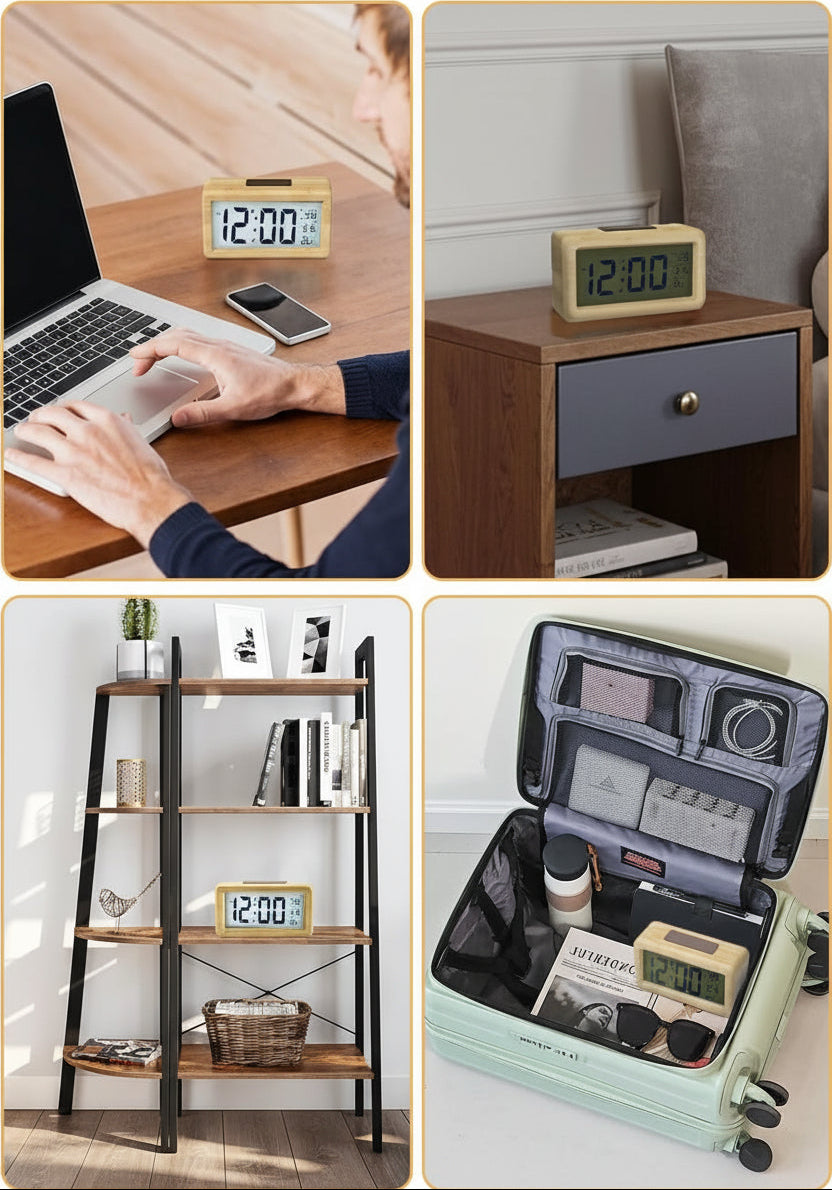 aboveClock Digital Alarm Clock Wood with Sensor Module Table Clock Snooze Date Temperature Brightness Adjustable