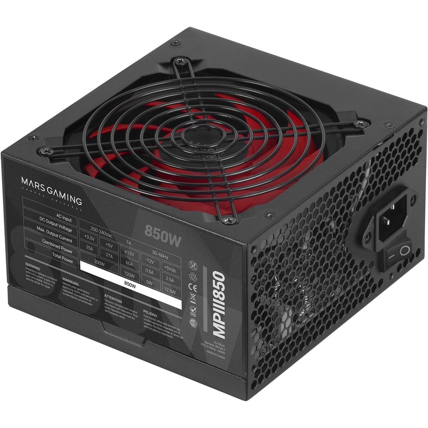Mars Gaming MPIII850 850W Power Supply – 85% Efficient Silent Fan