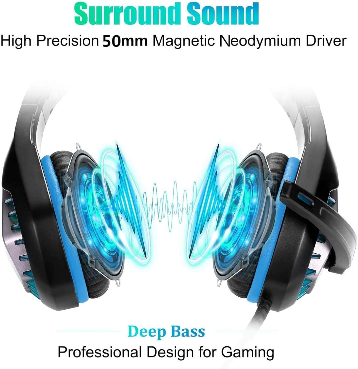 BUTFULAKE GH1 Gaming Headset Blue with 50mm Drivers, Noise Cancelling, LED Light, 3.5mm Cable