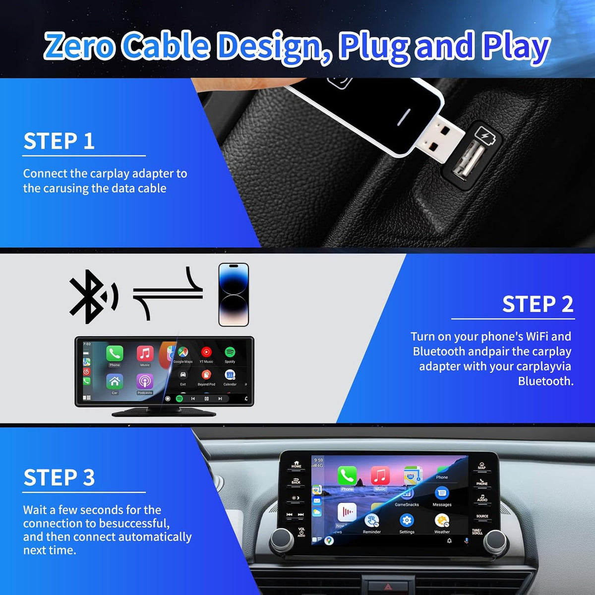 PBCZ 2-in-1 Wireless CarPlay and Android Auto Adapter