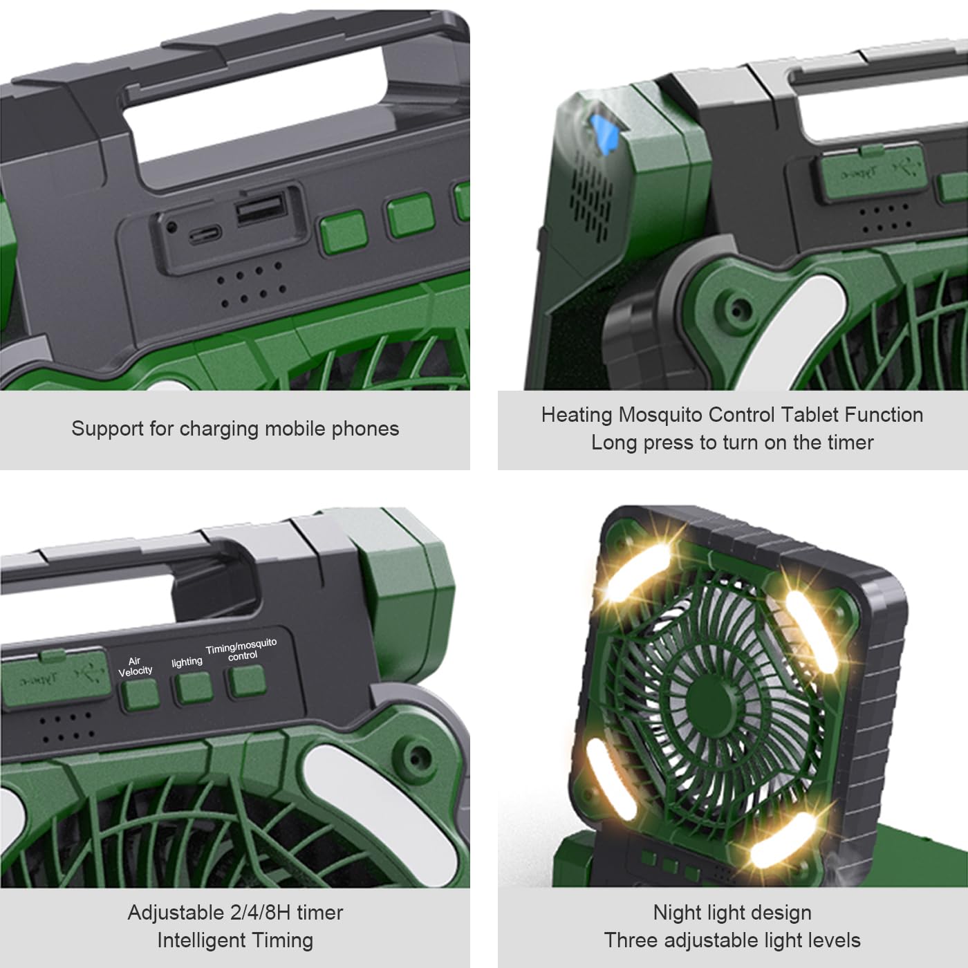 Alokrupswam SF-1 Solar Camping Fan with Phone Charger and LED Light