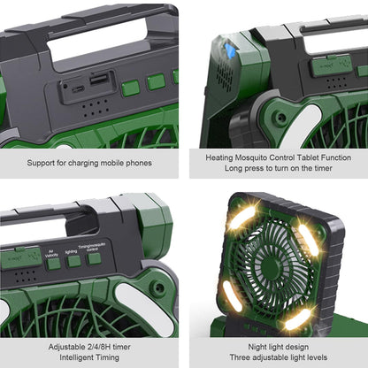 Alokrupswam SF-1 Solar Camping Fan with Phone Charger and LED Light