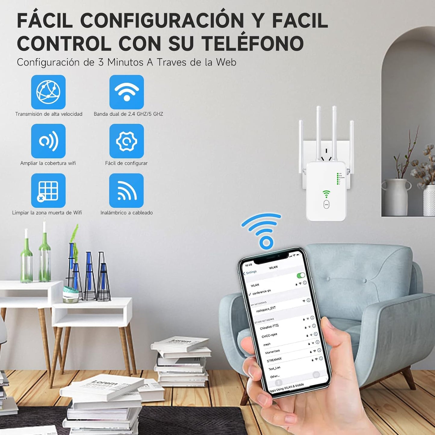 Universal WiFi Repeater Extender - Dual-Band AC1200M/AC300M, Wall Plug, WPS