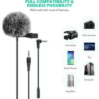 AGPTEK AC02BCN Clip-On Lavalier Microphone with Adapters