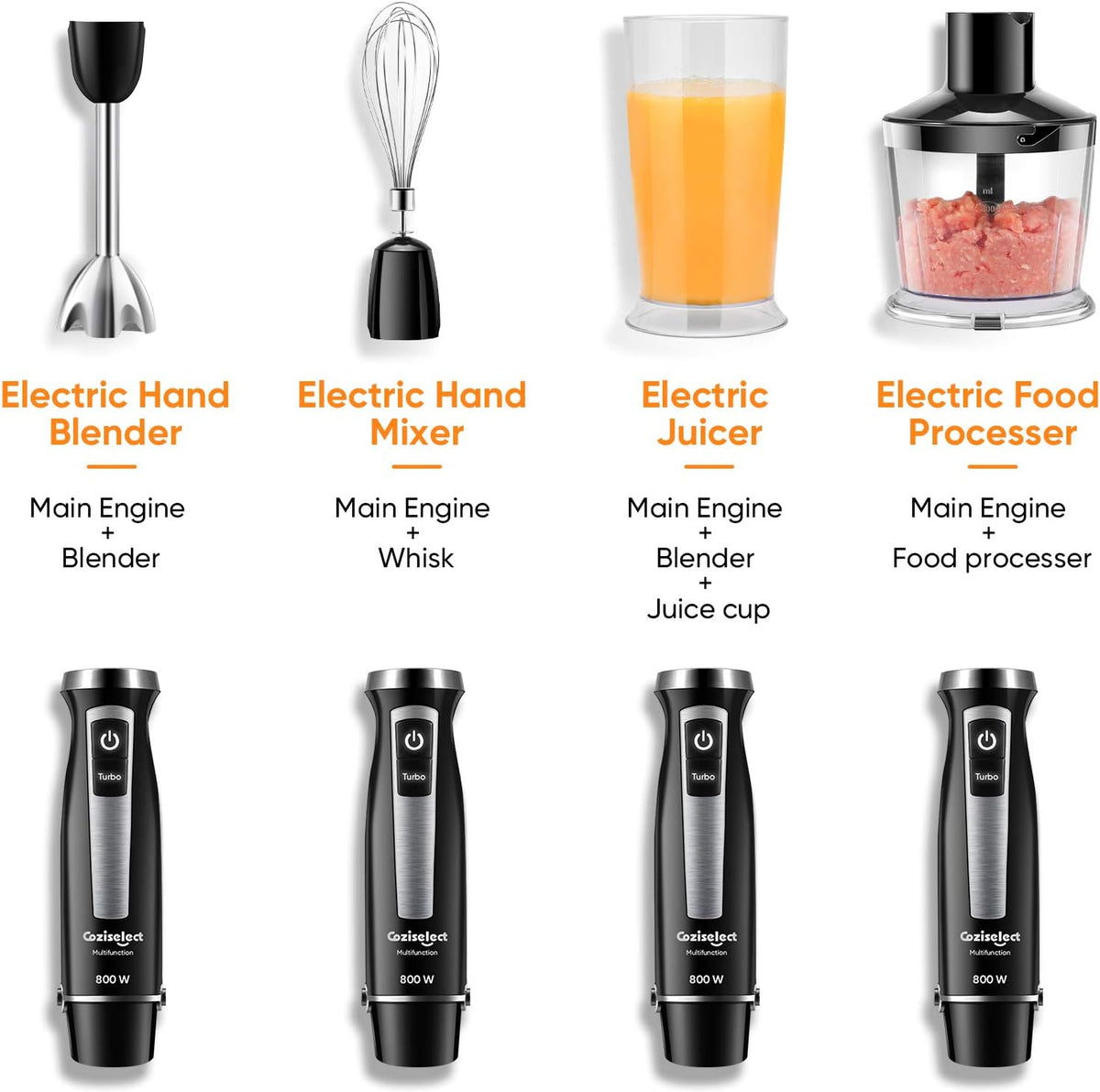 Coziselect HE-2507S 4-in-1 Hand Blender 800W Black