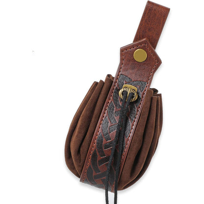 Brown Medieval Faux Leather Coin Purse with Adjustable Drawstring