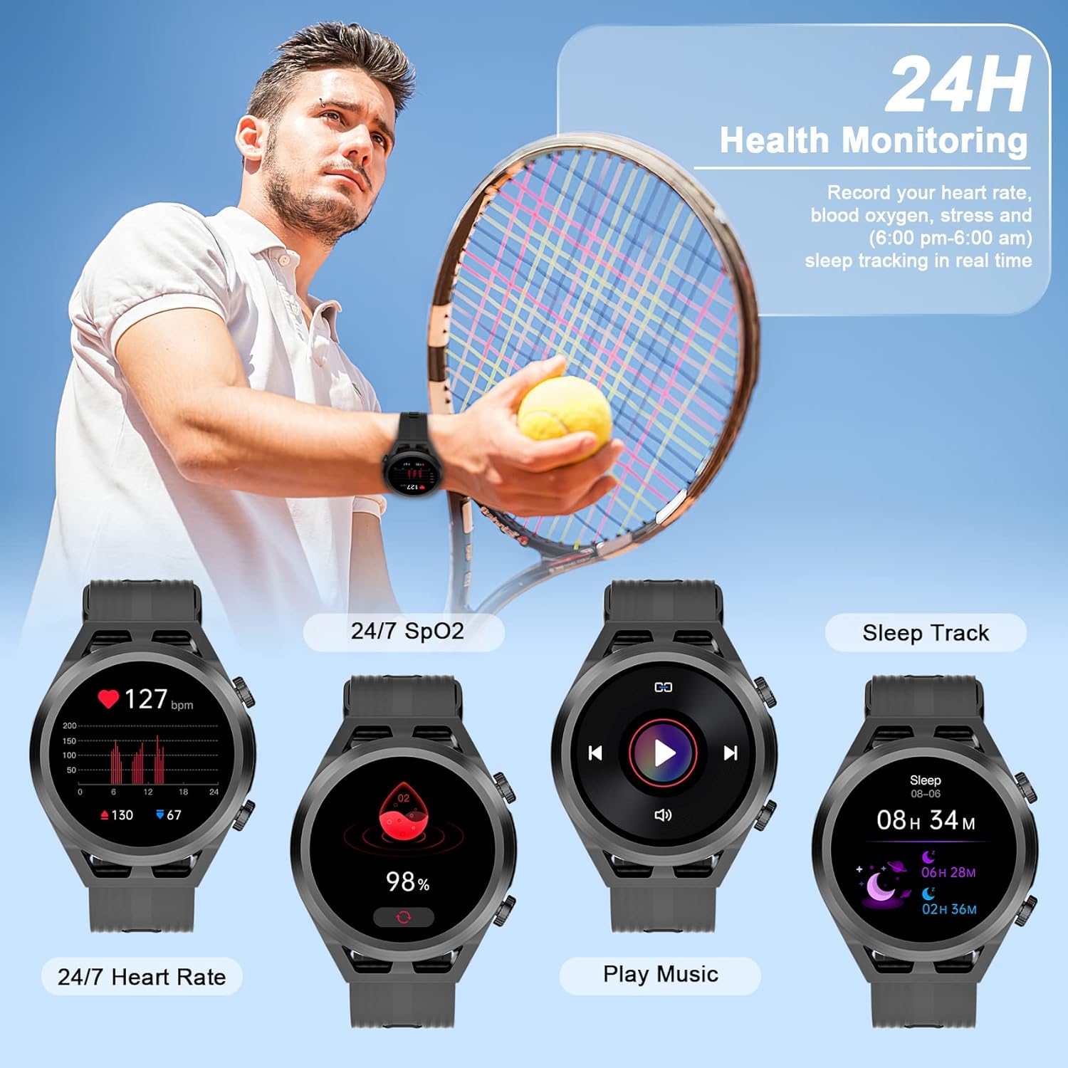 IOWODO R8Pro Waterproof Smartwatch with Call Answer, Music, 24 Sports