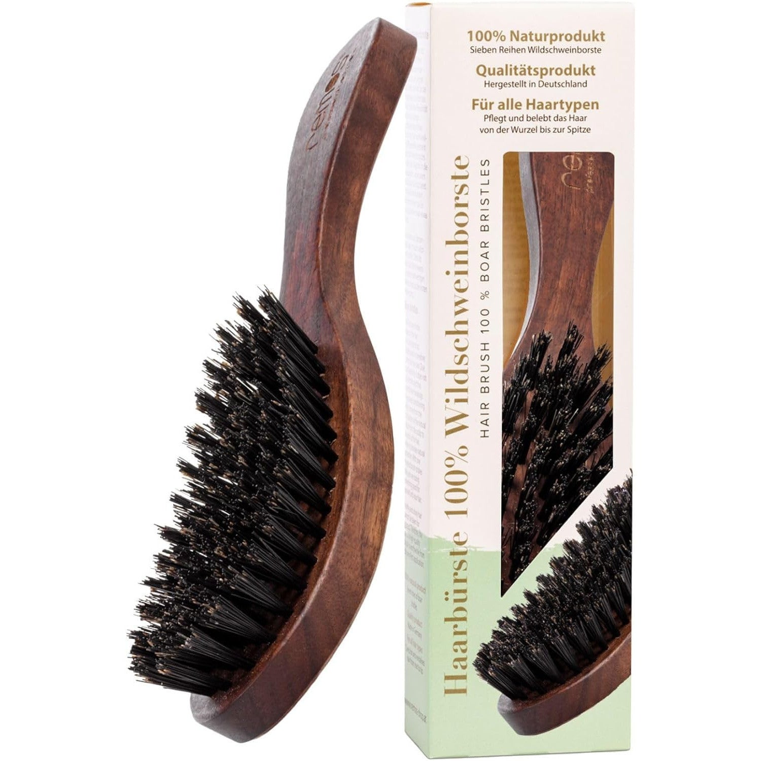 REMOS Walnut Wood Wild Boar Bristle Hairbrush – Ergonomic Detangling