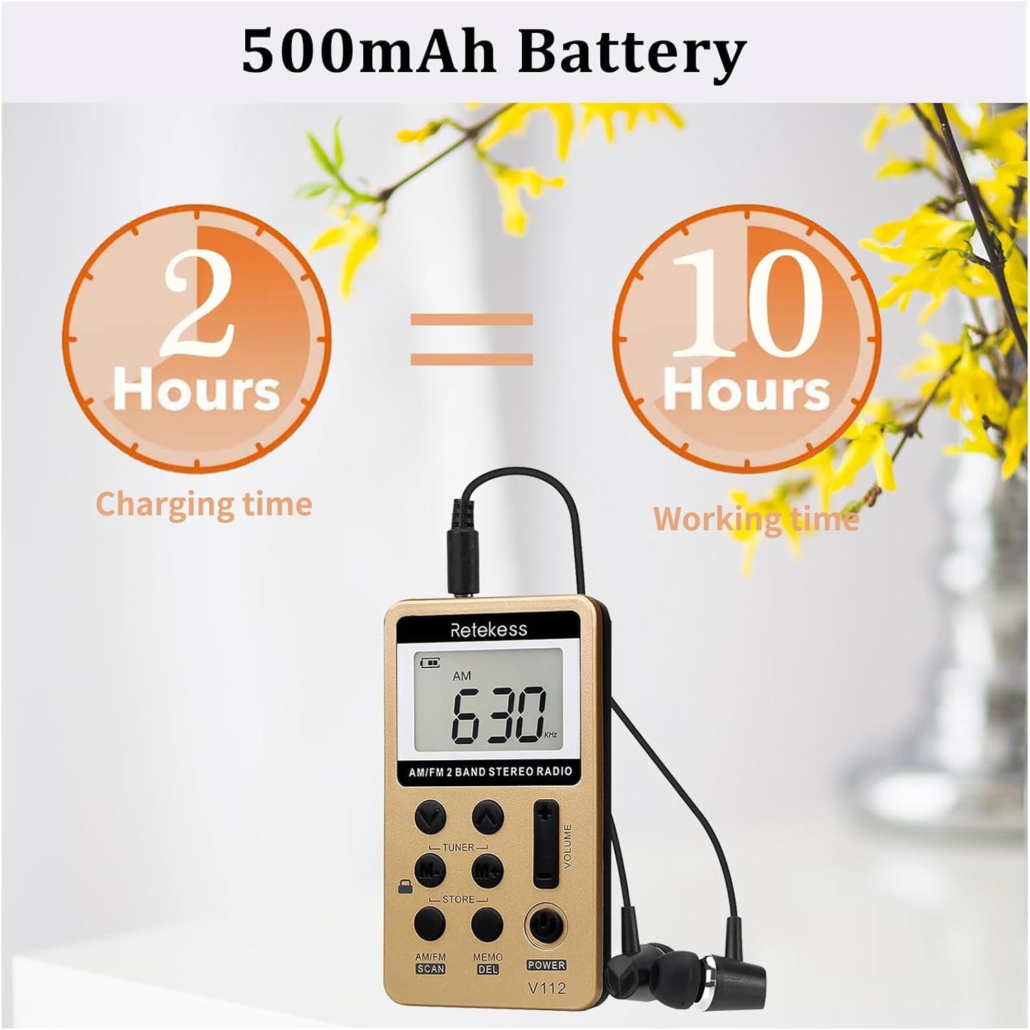 Retekess V112 Compact AM/FM Pocket Radio with Rechargeable Battery