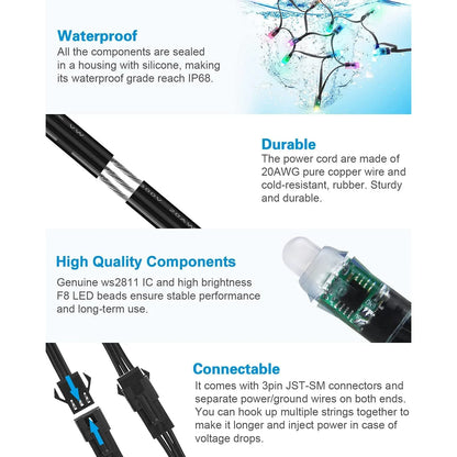 ALITOVE 12V WS2811 12mm Diffused RGB LED Pixel String 500pcs - Gomix Brands Outlet