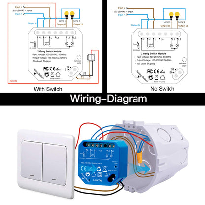 LoraTap Alexa Dual WiFi Smart Switch – 2‑Channel, 5A, 1100W