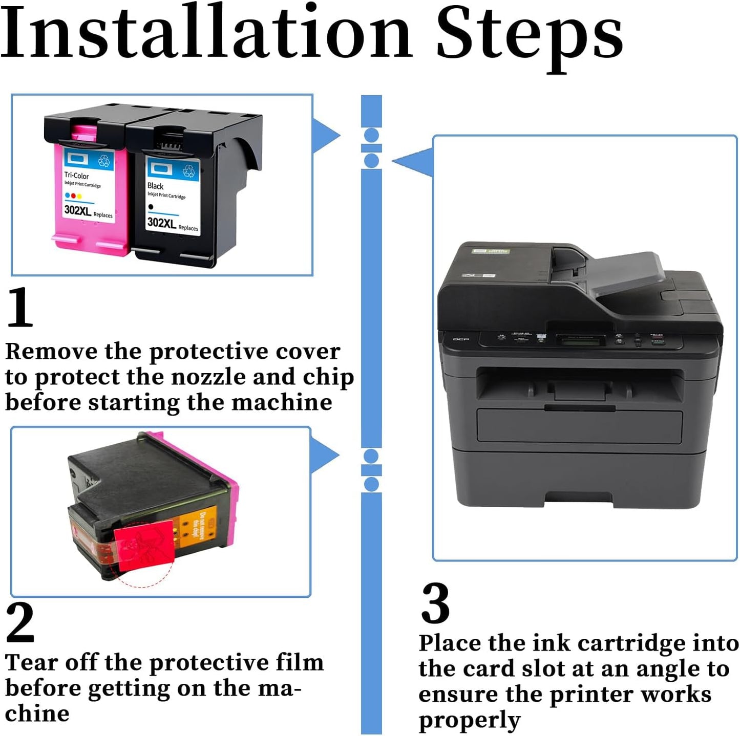 AENERN 302XL Ink Set for HP Black & Color Printing