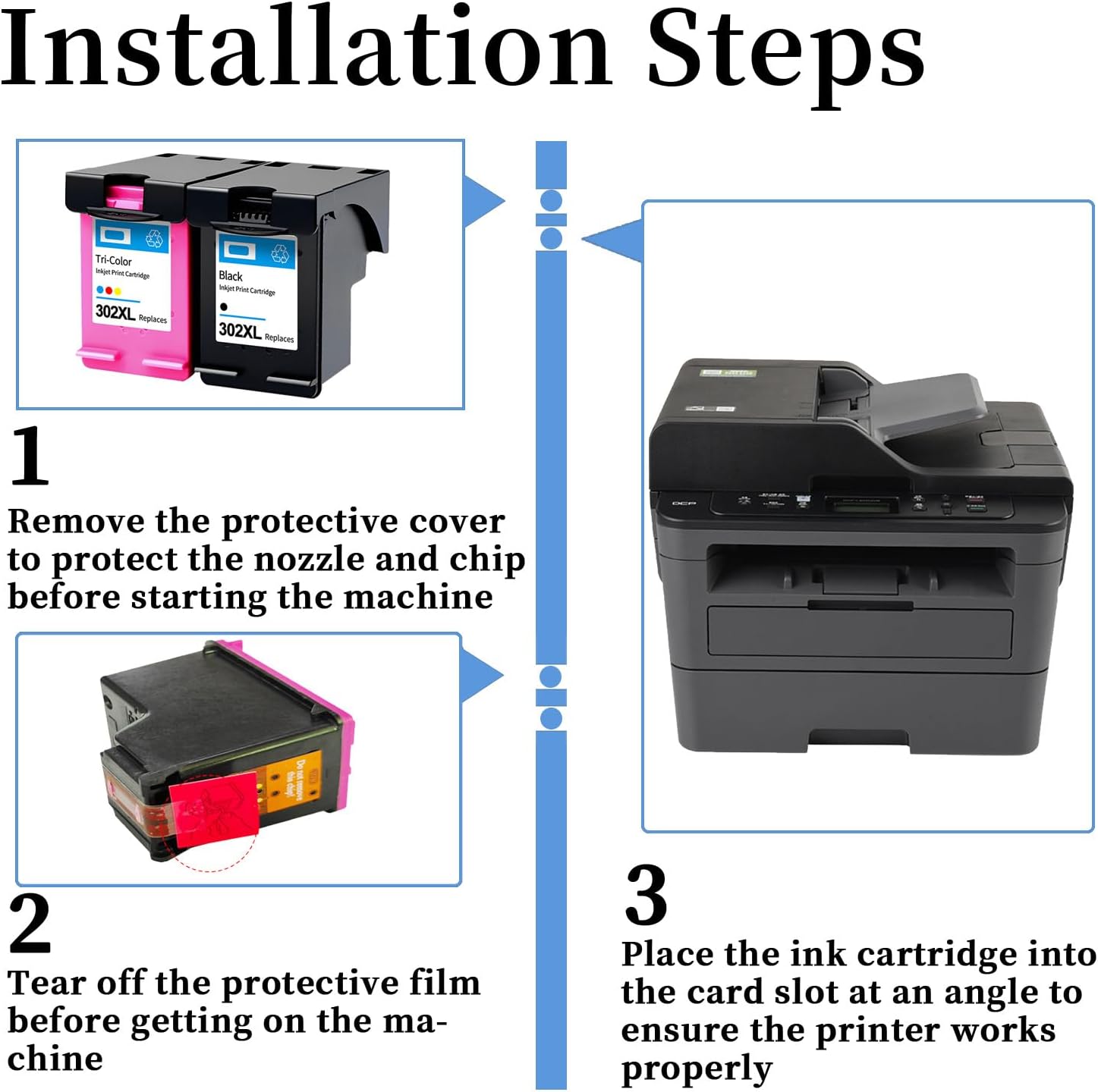 AENERN 302XL Ink Set for HP Black & Color Printing