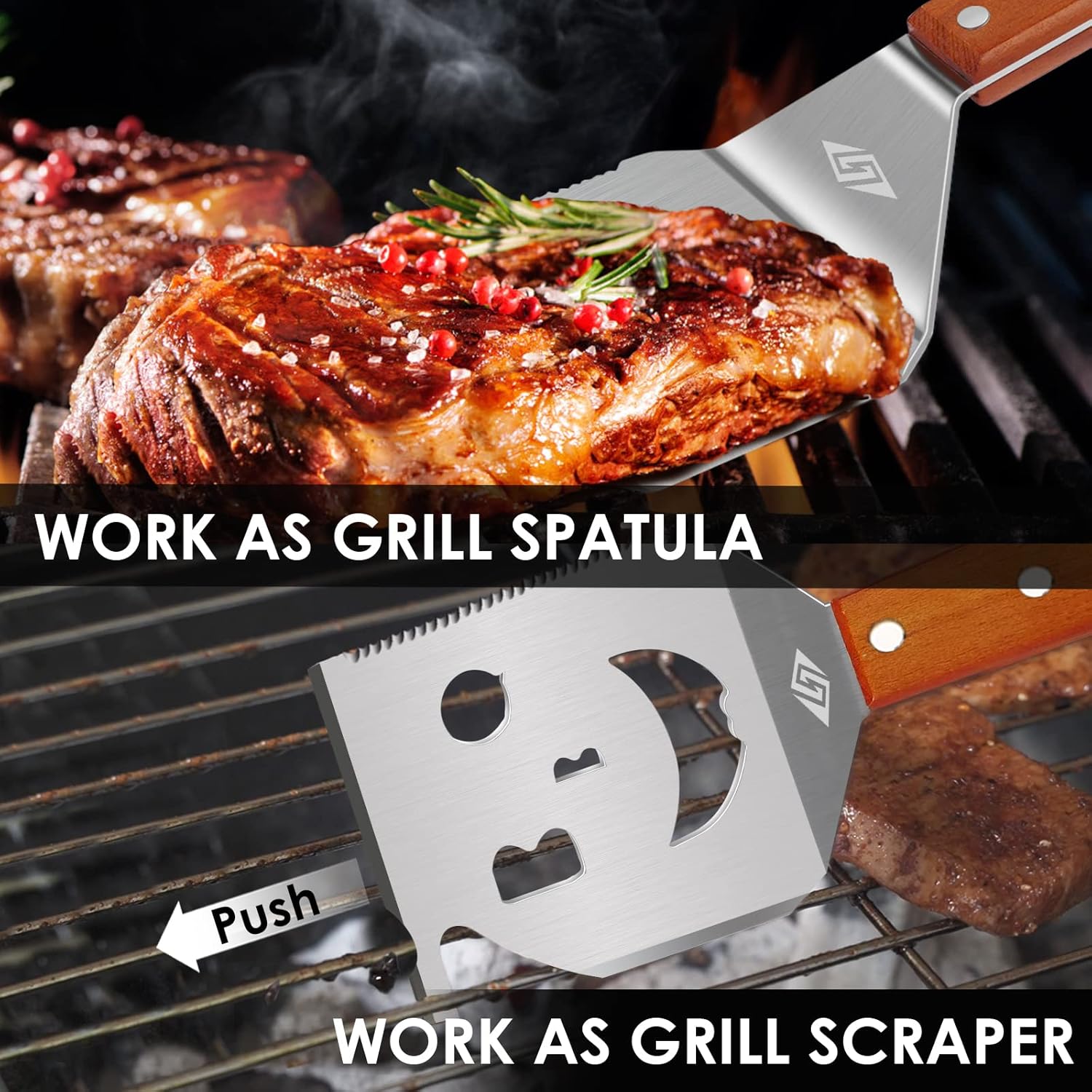 7‑In‑1 17‑Inch Heavy‑Duty BBQ Spatula with Scraper and Bottle Opener