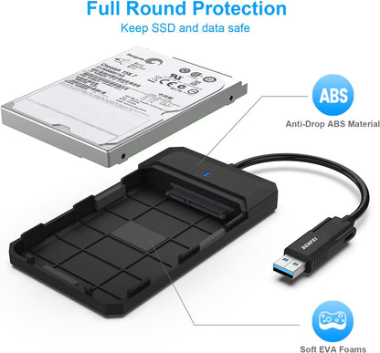 BENFEI 2.5 Inch SATA to USB Tool-Free External Hard Drive Enclosure USB-C USB-A Compatible with 2.5 Inch SSD UASP SATA III Black