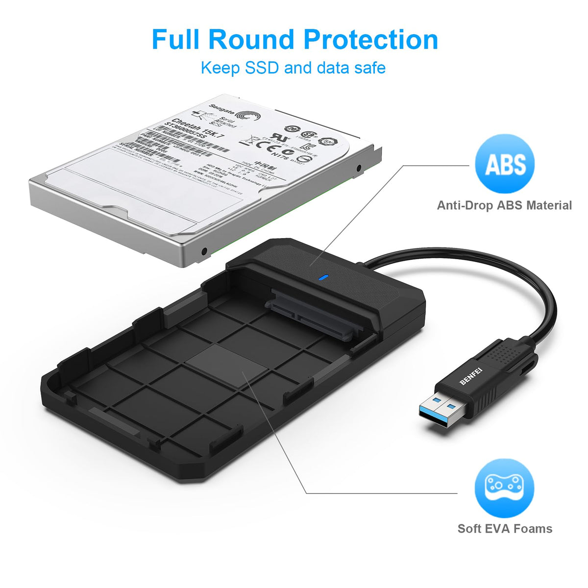 BENFEI 000346black 2.5 Inch SATA to USB Hard Drive Enclosure