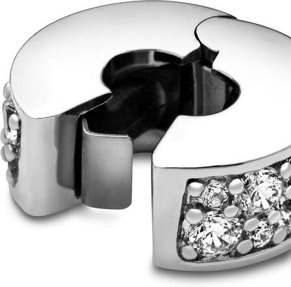 Sparkling Pave Bead Charm for Bracelets, Genuine Sterling Silver, Elegant Jewelry Gift